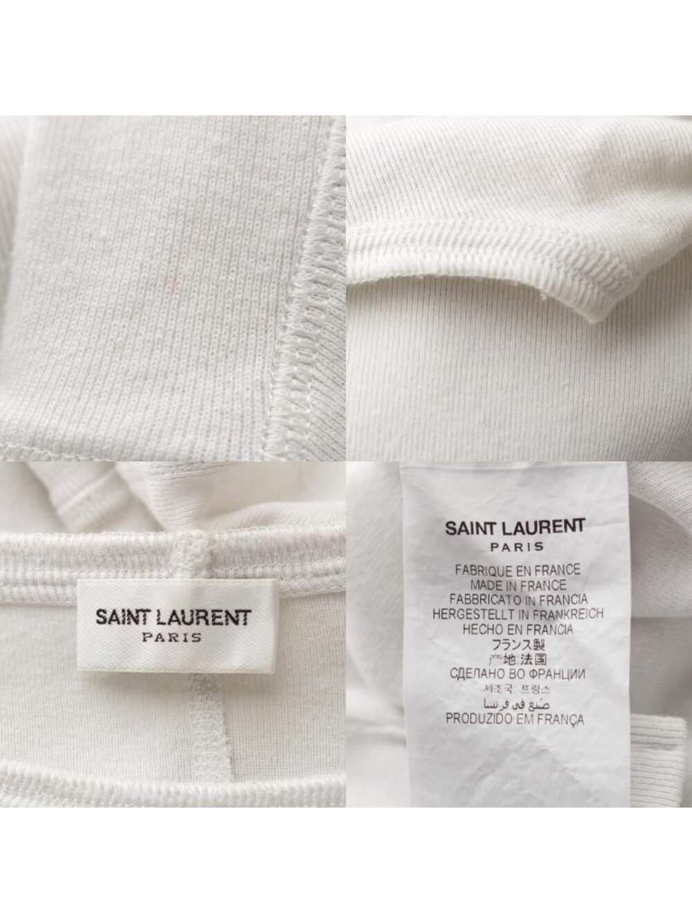 Saint Laurent YSL Logo Embroidery Print Top Short Sleeve Top Off White XS - Picture 9 of 10